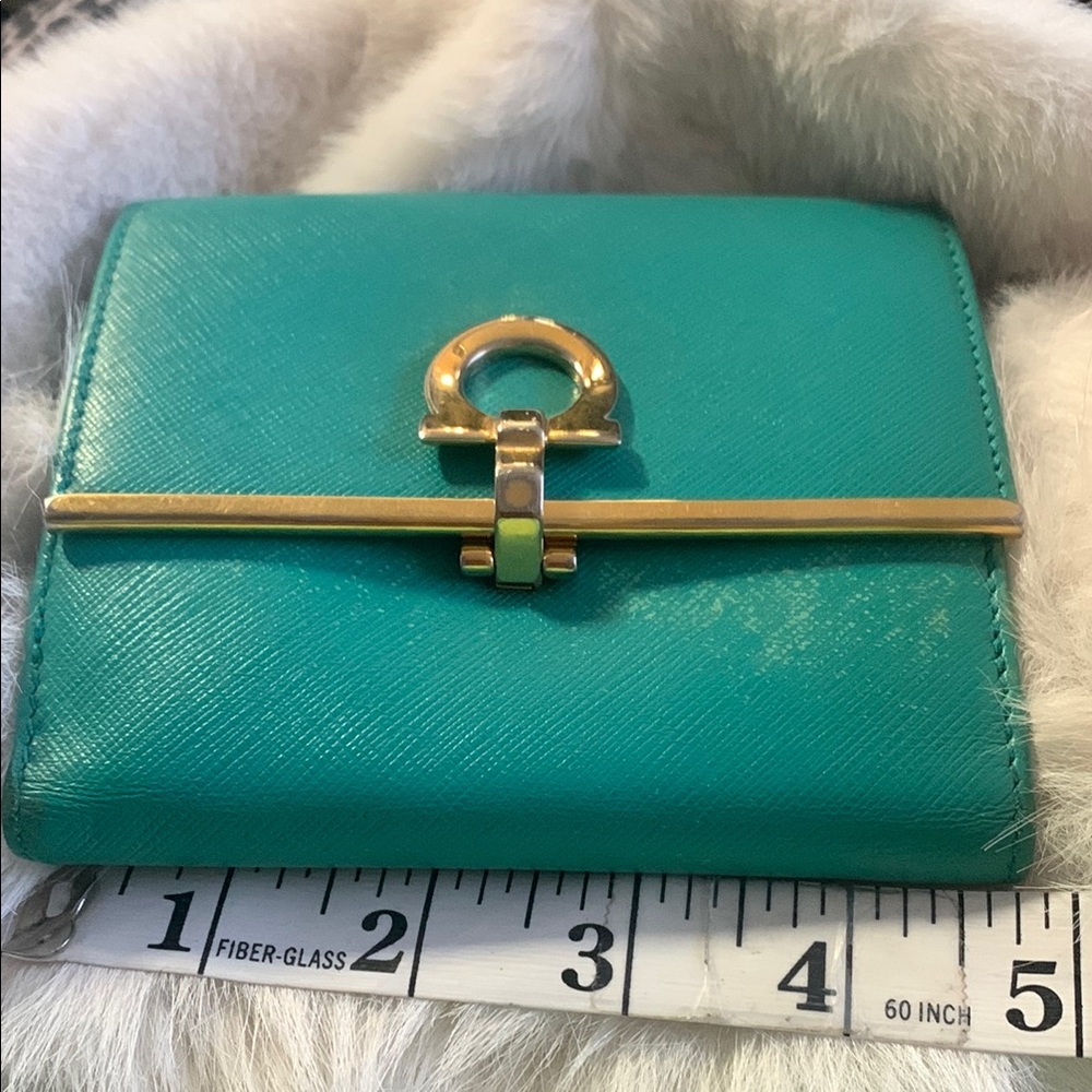 Salvatore Ferragamo Teal Wallet with Silver and Gold Accent